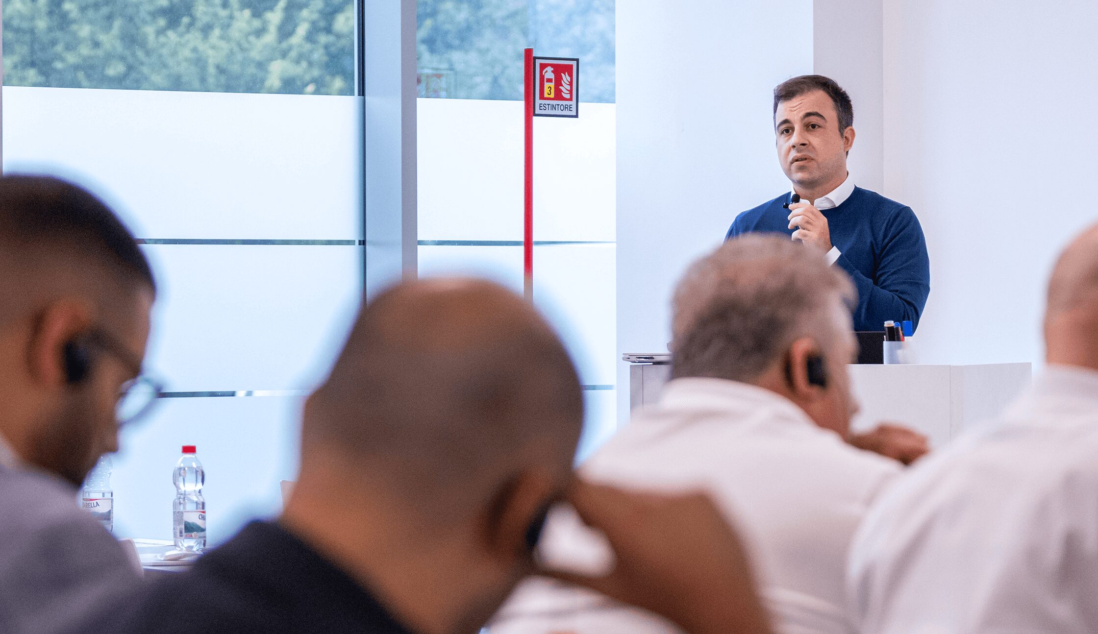 Fabio Papa, Professor at the 24Ore Business School, presenting on macroeconomic scenarios to participants of the Satech 2024 Sales Conference